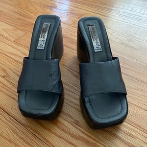 Charles David steel gray wedge heel sandals, sz 9